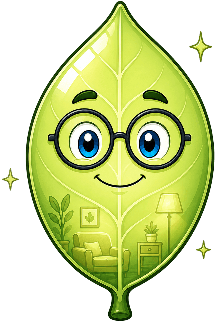 Friendly leaf character representing The Calm Room