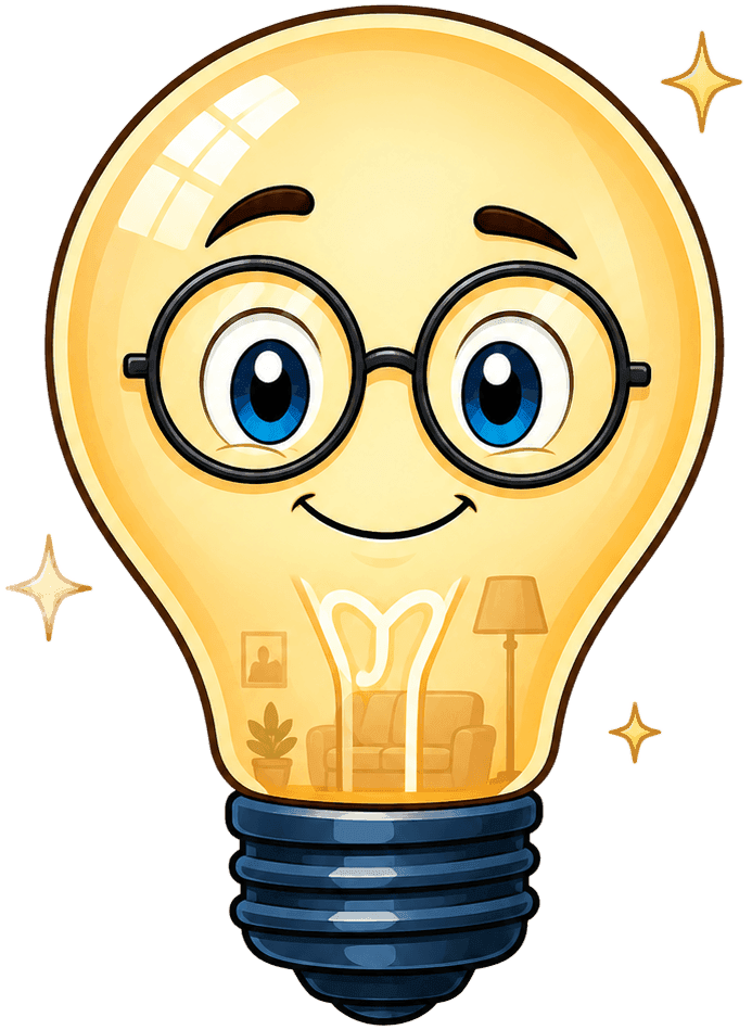 Friendly light bulb character representing The Smart Room