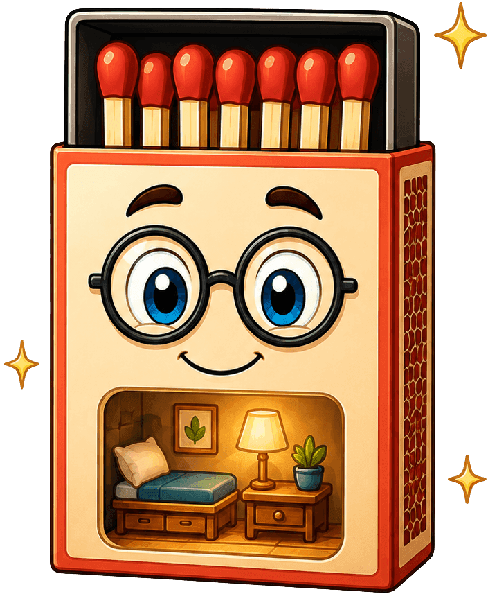 Friendly matchbox character representing The Tiny Room
